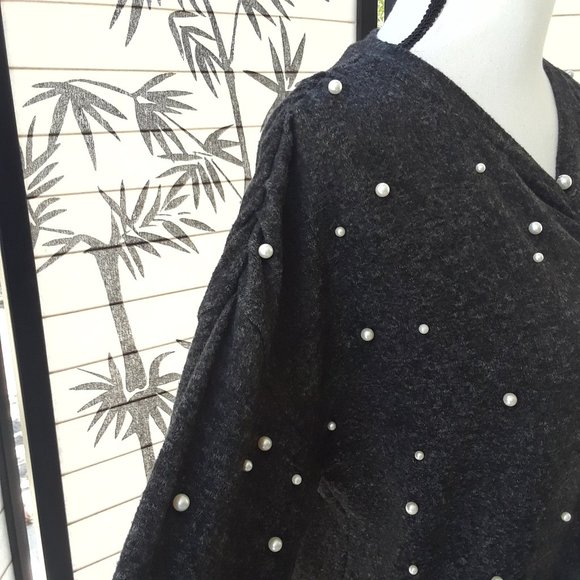 Zara Heather Gray Pearl Embellished Sweater Top - Picture 11 of 14